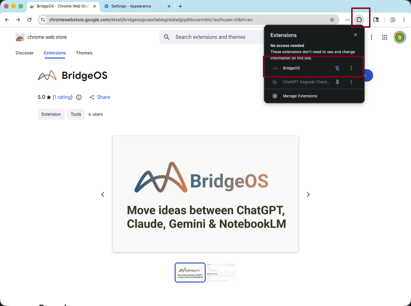 打开 BridgeOS 插件